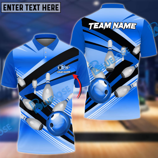 BlueJose Bowling Strike Pins Customized Name, Team Name 3D Shirt (4 Colors)