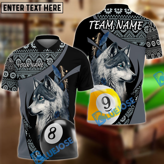 BlueJose Billiards Ball 8 And 9 Native Wolf Personalized Name & Team Name Shirt (4 Colors)