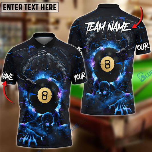 BlueJose Billiards Ball 8 Skull & Dragon Fight Personalized Name, Team Name Shirt (4 Colors)