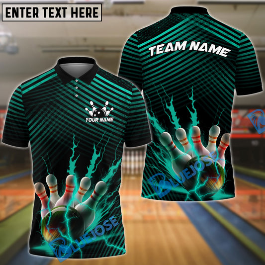 BlueJose Bowling And Pins Colorful Powerful Lightning Customized Name 3D Shirt (4 Colors)
