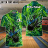 BlueJose Bowling And Pins Colorful Ink Customized Name 3D Shirt (5 Colors)