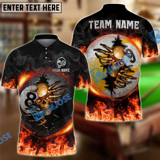 BlueJose Billiards Ball 8 And 9 Fire Skull Crack Personalized Name, Team Name Unisex Shirt (6 Colors)