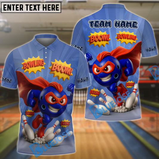 BlueJose Bowling And Pins Super Bowling Boom Customized Name, Team Name 3D Shirt (4 Colors)