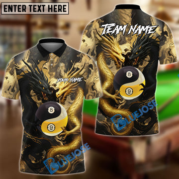 BlueJose Billiards Ball 8 & 9 Yin Yang Dragon Personalized Name Shirt (4 Colors)