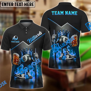 BlueJose Billiards Ball 8 Royal King with Beer & Fire Personalized Name & Team Name Shirt (4 Colors)