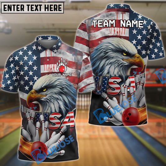 BlueJose Bowling Eagle Patriotioc USA Flag Personalized Name, Team Name Unisex Shirt