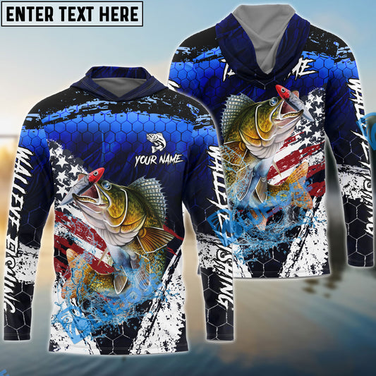Bluejose Walleye Fishing Dark Blue Scratch American Flag scratch Sport Custom Name & Team Name 3D Shirts