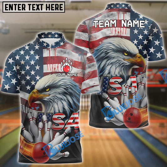 BlueJose Bowling Eagle Patriotioc USA Flag Personalized Name, Team Name Unisex Shirt