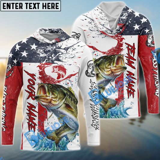 Bluejose Bass Fishing American Flag Red Blue Seawave Custom Name & Team Name Shirts For Kids
