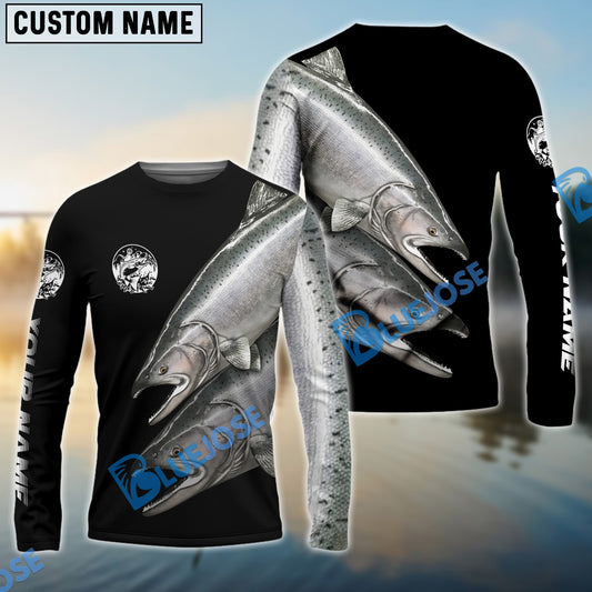 BlueJose Chinook Salmon (King Salmon) Fishing Camo Customize Name Shirt