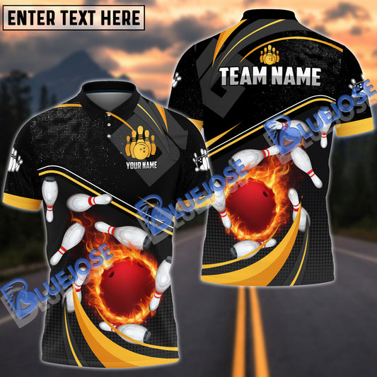 BlueJose Bowling And Pins Spin Light Customized Name 3D Shirt (6 Colors)