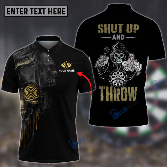 BlueJose Darts Skull Shut Up and Throw Personalized Name Shirt
