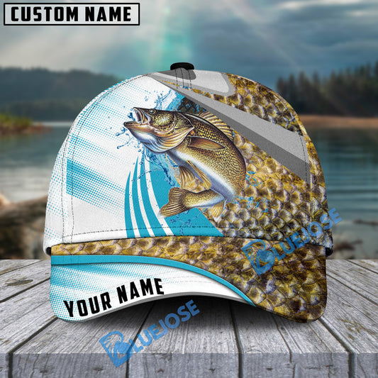 Bluejose Walleye Fishing Blue Water Fish Skin Customized Name 3D Cap