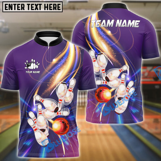 BlueJose Bowling And Pins Shine Light Wave Customized Name, Team Name 3D Shirt