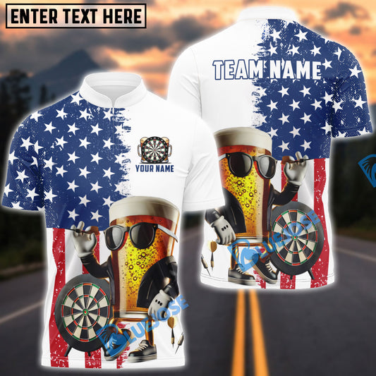 BlueJose Darts Funny Beer Us Flag Personalized Name, Team Name Shirt