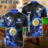 BlueJose Billiards Flame Grim Reaper Holding 9 Ball Personalized Name, Team Name Unisex Shirt (4 Colors)