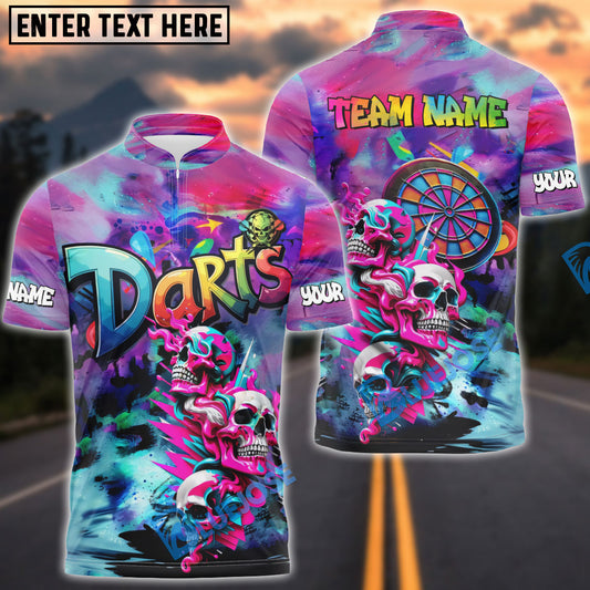 BlueJose Darts Skull Neon Graffiti Personalized Name, Team Name Shirt