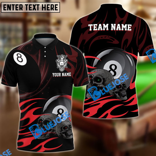 BlueJose Billiards Ball 8 Skulls Personalized Name, Team Name Unisex Shirt (6 Colors)