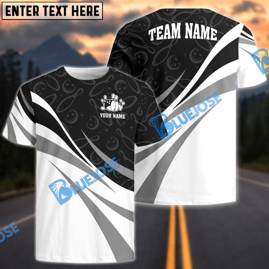 BlueJose Bowling Ribbon White Pattern Customized Name, Team Name 3D Shirt