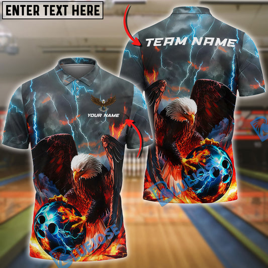 BlueJose Bowling And Pins Thunder Lightning Flame Eagle Customized Name, Team Name 3D Shirt (4 Colors)