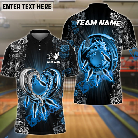 BlueJose Bowling And Pins Dragon Heart Flower Pattern Personalized Name Team Name 3D Shirt (4 Colors)