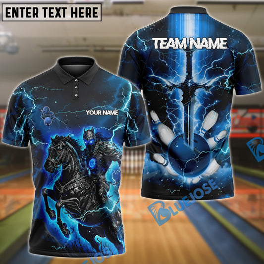 BlueJose Bowling And Pins Fantasy Knight Thunder Lightning Pattern Customized Name 3D Shirt (4 Colors)
