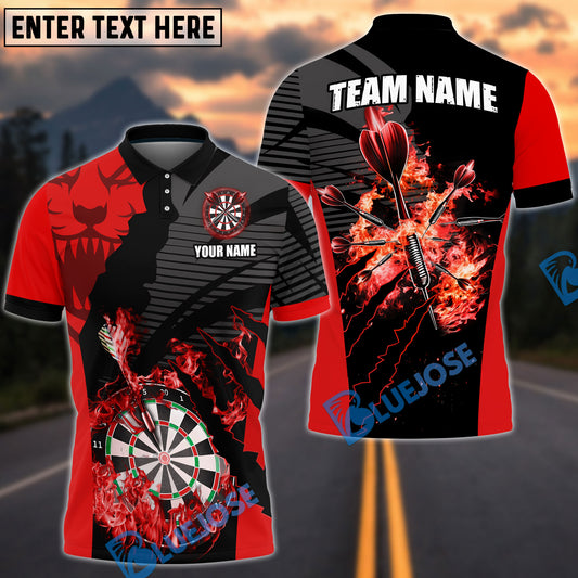 BlueJose Darts Fire Tiger Pattern Personalized Name, Team Name Shirt (4 Colors)