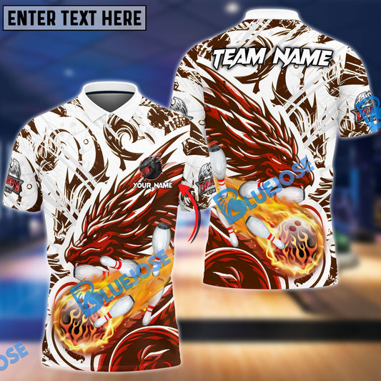 BlueJose Bowling And Pins Blasting Dragon Customized Name 3D Shirt (6 Colors)