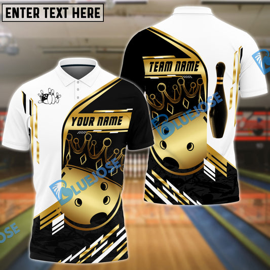 BlueJose Bowling And Pins Champion Golden Customized Name, Team Name 3D Shirt (4 Colors)