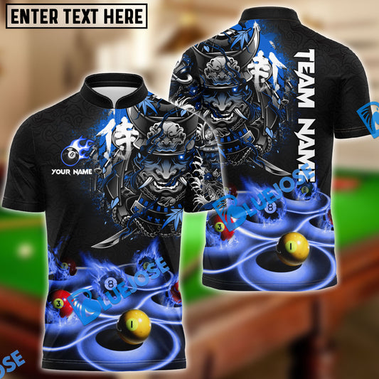 BlueJose Billiards Flame Samurai Personalized Name, Team Name Shirt (6 Colors)
