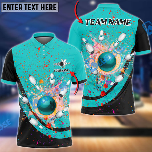 BlueJose Bowling and Pins Curve Colorful Land Customized Name, Team Name 3D Shirt (5 Colors)