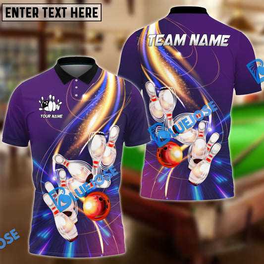 BlueJose Bowling And Pins Shine Light Wave Customized Name, Team Name 3D Shirt