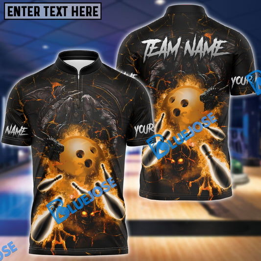 BlueJose Bowling And Pins Dragon And Skull Multicolor Customized Name 3D Shirt (4 Colors)