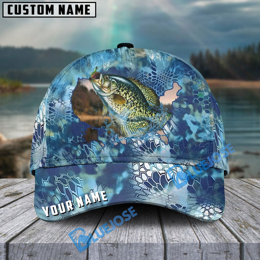 Bluejose Crappie Fishing US Map Fish Skin Pattern Personalized Cap