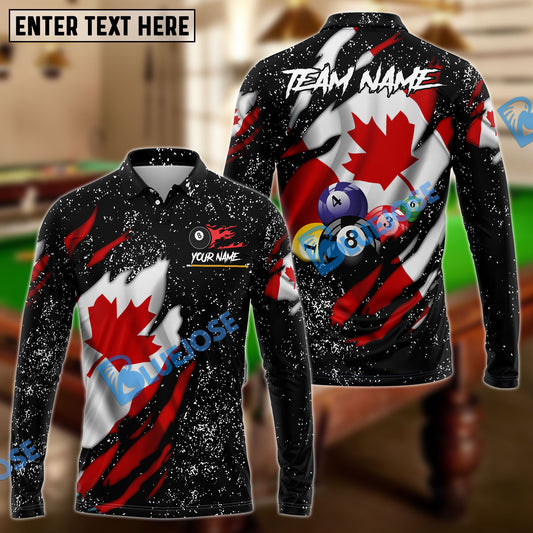 BlueJose Billiards Flag of Canada Black Personalized Name, Team Name 3D Shirt