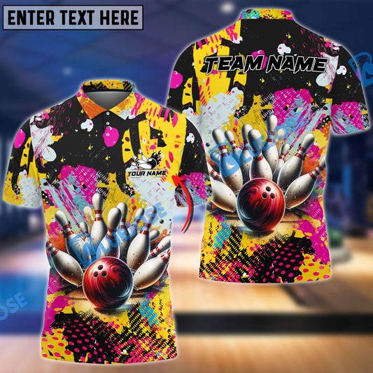 BlueJose Bowling Graffiti Yellow Customized Name, Team Name 3D Shirt