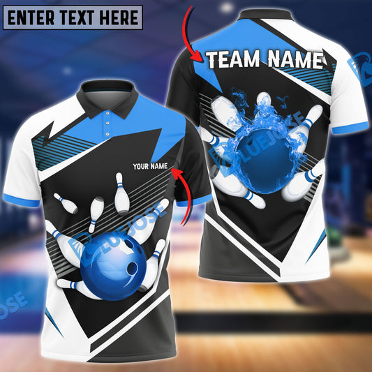 BlueJose Bowling and Pins Tornado and Fire Pattern Customized Name, Team Name 3D Shirt (4 Colors)