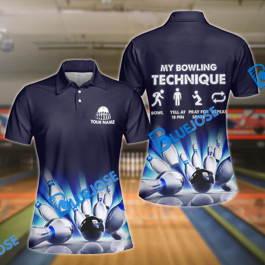 BlueJose Bowling My Bowling Technique Customized Name All Over Printed Shirt For Women