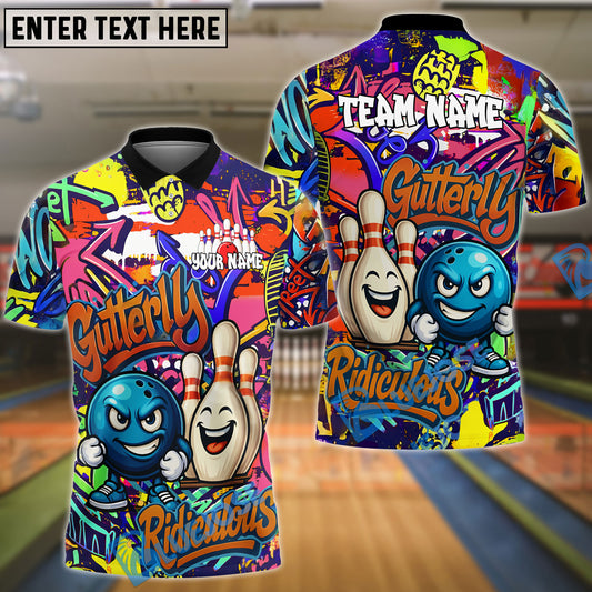 BlueJose Bowling And Pins Graffiti Funny Gutterly Ridiculous Customized Name, Team Name 3D Shirt (4 Colors)