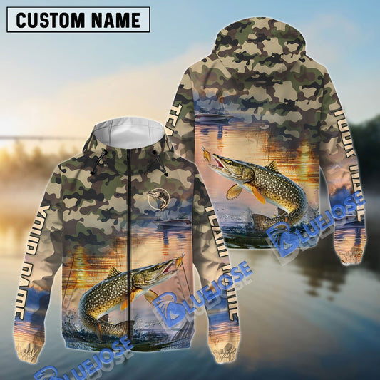 BlueJose Pike Fishing Camo Pattern Personalized Windbreaker Jacket