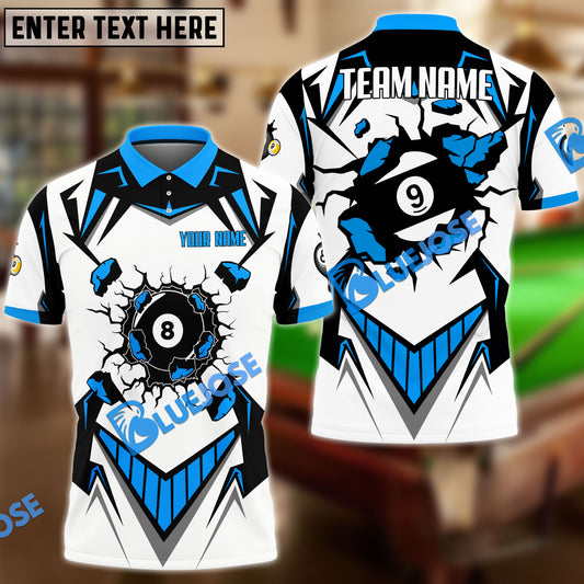 BlueJose Billiards Ball 8&9 Wall Break Personalized Name, Team Name Shirt (4 Colors)