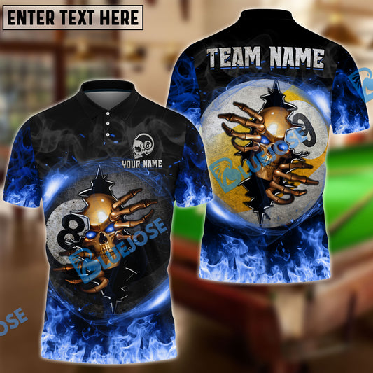 BlueJose Billiards Ball 8 And 9 Fire Skull Crack Personalized Name, Team Name Unisex Shirt (6 Colors)