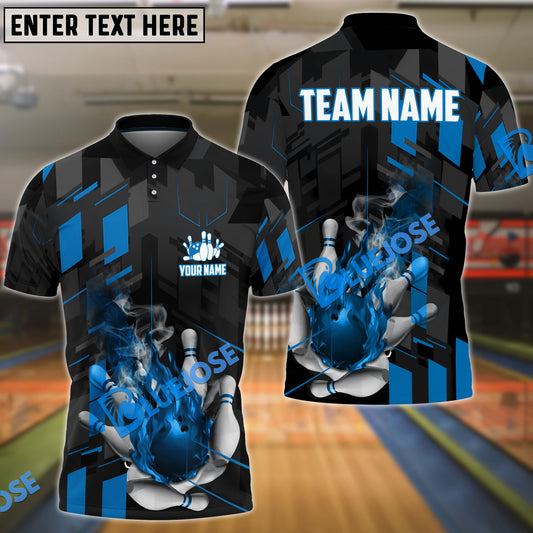 BlueJose Bowling And Pins Flame Smoke Customized Name 3D Shirt (6 Colors)