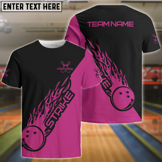 BlueJose Pink And Black Bowling Strike Customized Name All Over Printed Shirt For Women