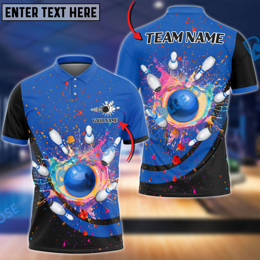 BlueJose Bowling and Pins Curve Colorful Land Customized Name, Team Name 3D Shirt (5 Colors)