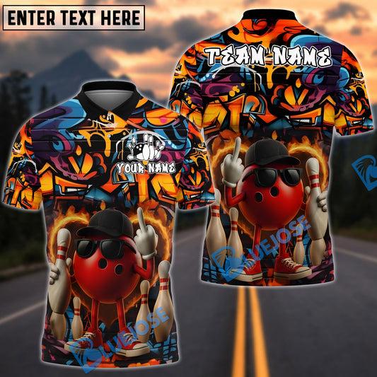 BlueJose Street Bowling Attitude Graffiti Pattern Customized Name, Team Name 3D Shirt (4 Colors)