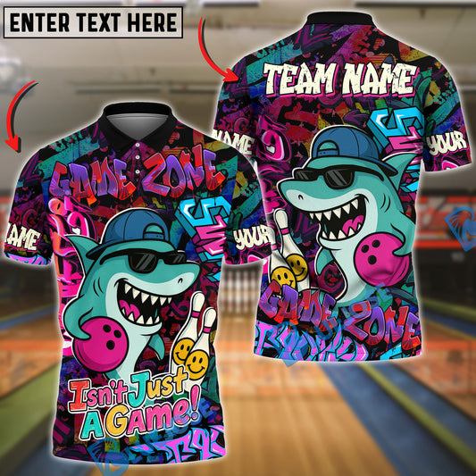 BlueJose Bowling And Pins Cool Shark Graffiti Style Customized Name 3D Shirt (4 Colors)