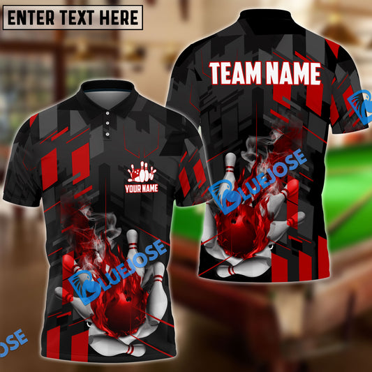 BlueJose Bowling And Pins Flame Smoke Customized Name 3D Shirt (6 Colors)