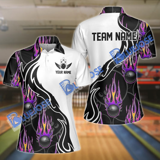 BlueJose Purple Flame Bowling Ball Pattern Premium Customized Name 3D Shirt For Women
