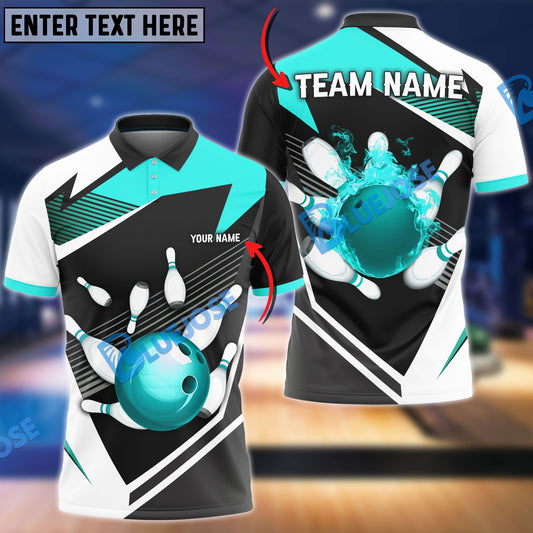 BlueJose Bowling and Pins Tornado and Fire Pattern Customized Name, Team Name 3D Shirt (4 Colors)